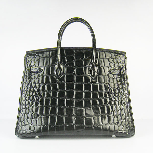 High Quality Fake Hermes Birkin 35CM Max Crocodile Veins Leather Bag Black 6089 - Click Image to Close